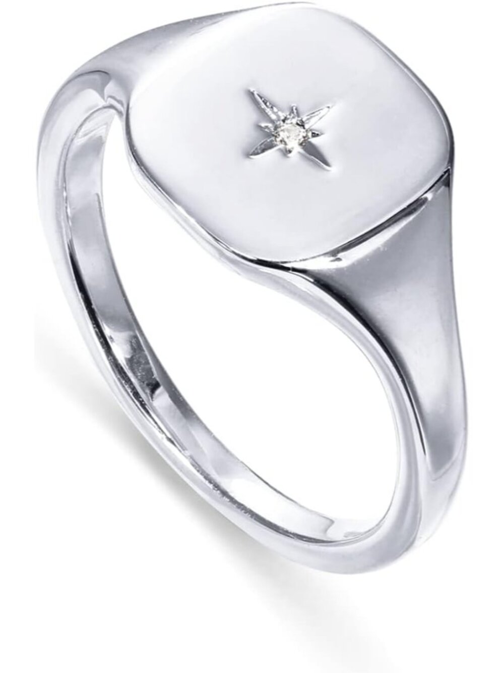 14K Gold Plated Engraved Signet Ring with North Star | Lightweight Thick Stateme